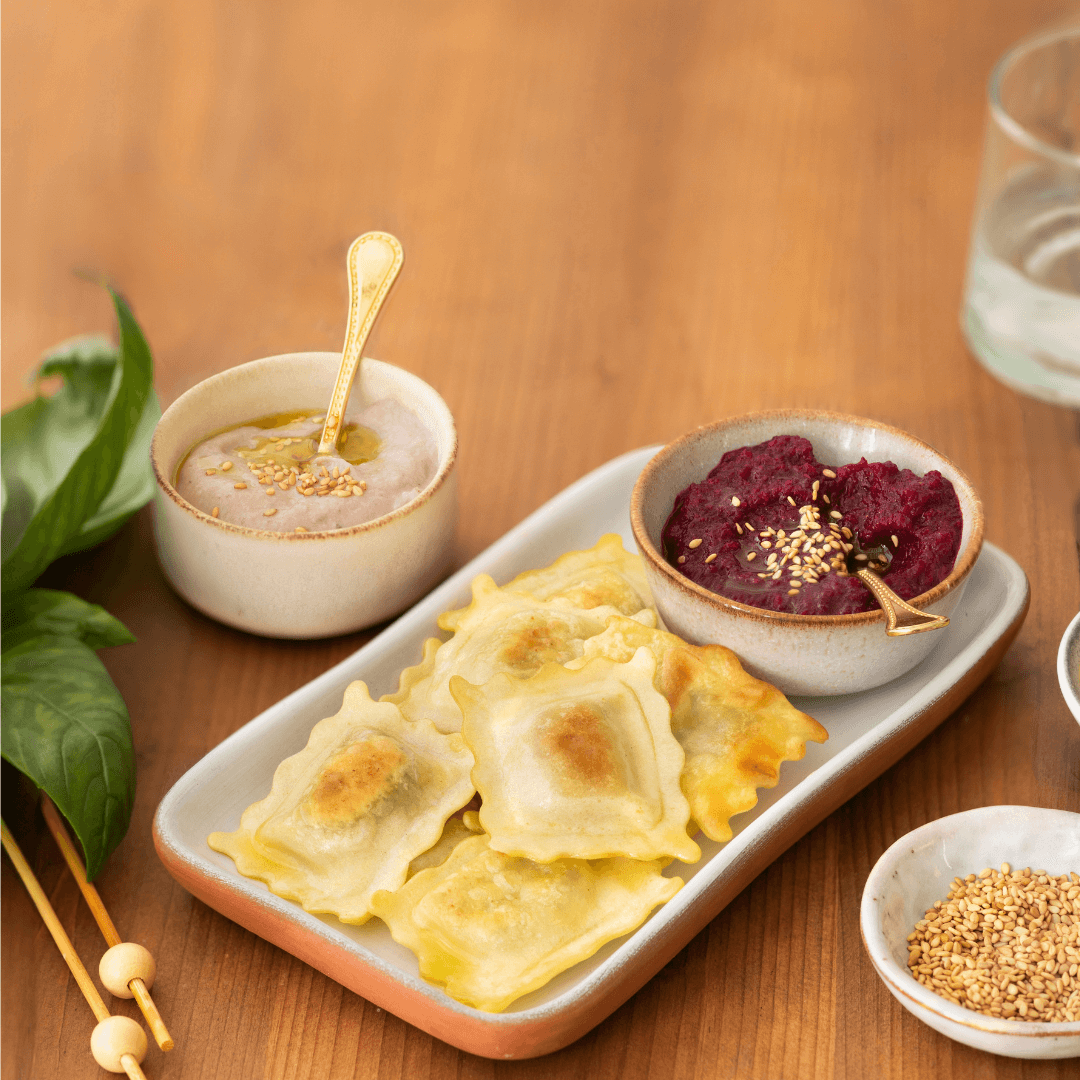 pates-fraiches-chevre-et-thym-bio-tartinade-de-betterave-et-caviar-d-aubergine